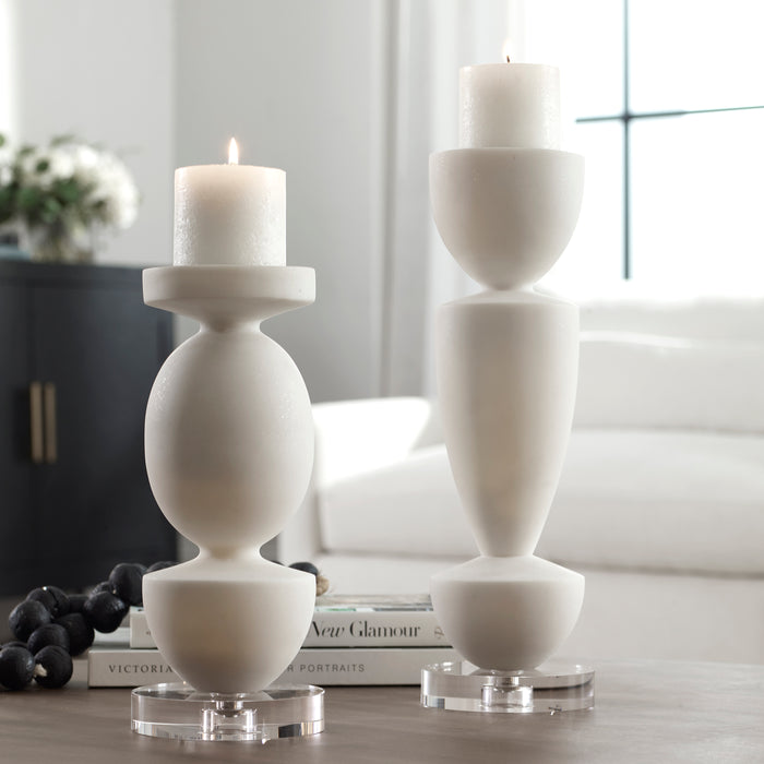Uttermost Lido White Stone Candleholders, Set/2