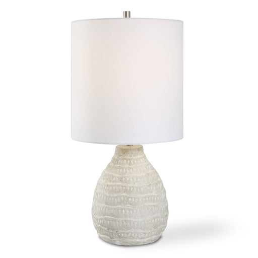 Orelia Antique White Wash Modern Ceramic Table Lamp with Off White Linen Shade (24" H Lamp with 12" H x 12" W Shade)