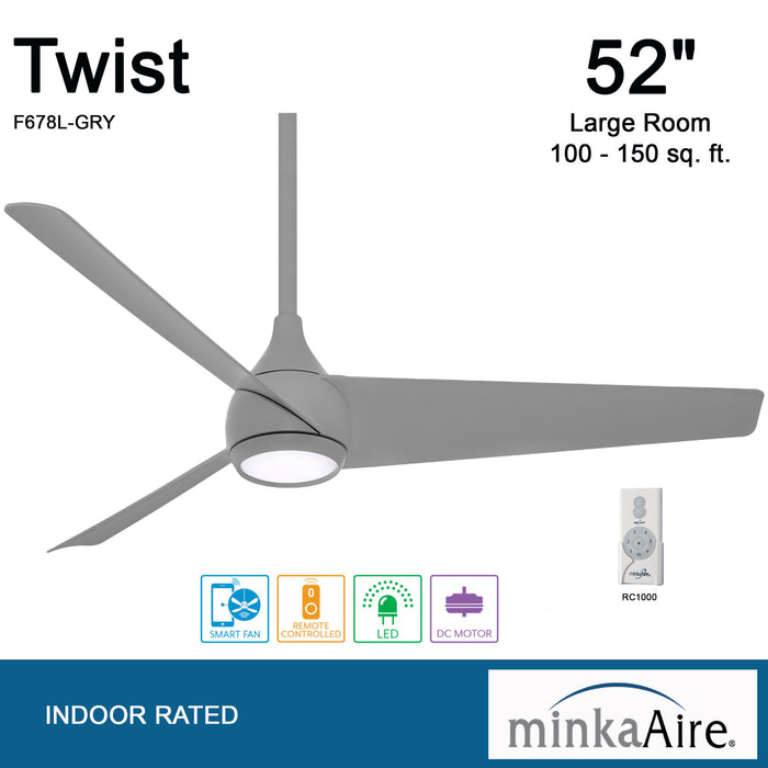 Minka Aire Twist 52" Grey LED Ceiling Fan with Remote Control