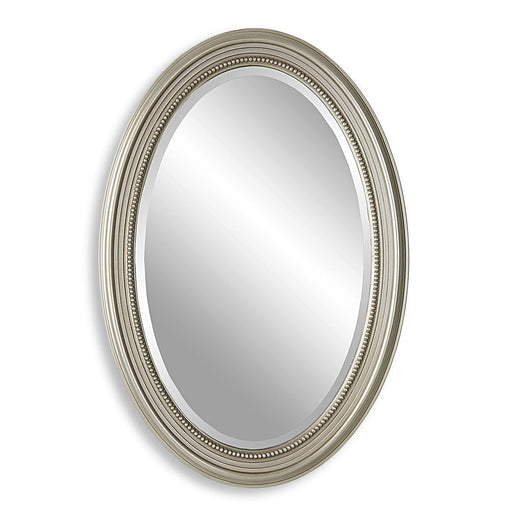 Ovira Metallic Silver Mirror | Modern Oval Polystyrene Frame Bathroom Vanity Mirror Mounted Vertical or Horizontal (21 in. W x 31 in. H x 1 in. D)