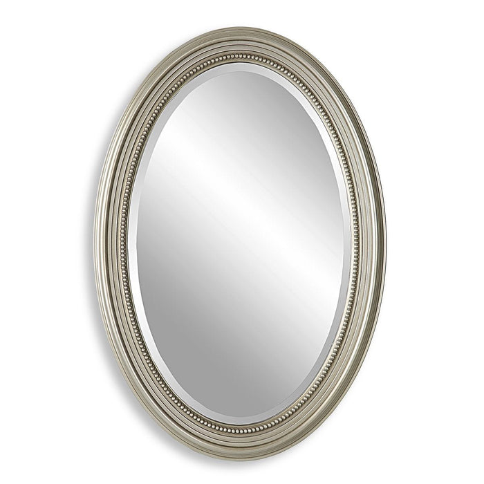 Ovira Metallic Silver Mirror | Modern Oval Polystyrene Frame Bathroom Vanity Mirror Mounted Vertical or Horizontal (21 in. W x 31 in. H x 1 in. D)