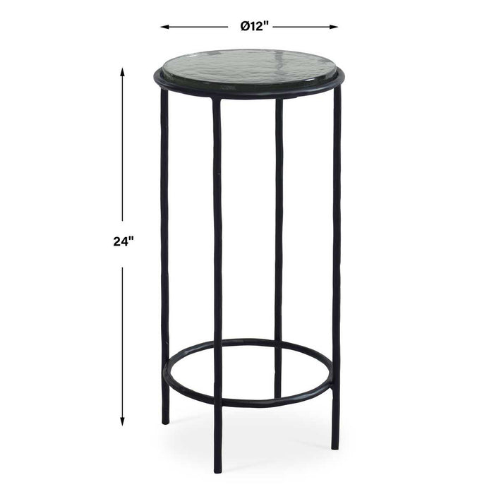 Vortel Accent Table | Black Textured Iron and Recycled Glass Top (12 in. W x 24 in. H)