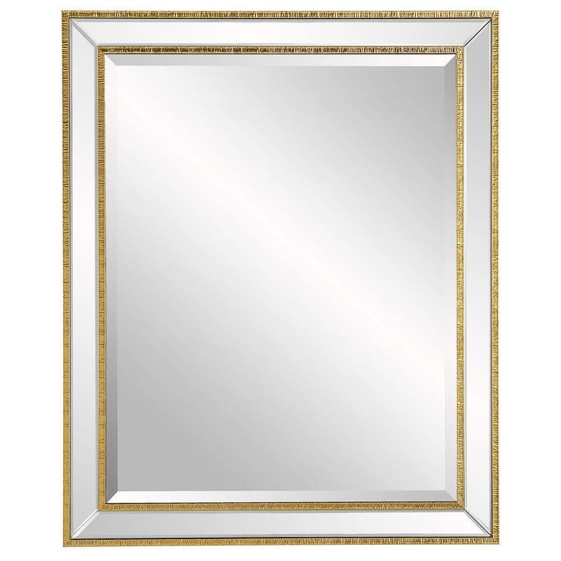 Gildmere Gold Mirror | Modern Rectangle Engineered Polymer Frame Bathroom Vanity Mirror Mounted Vertical or Horizontal (27 in. W x 33 in. H x 1 in. D)