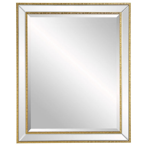 Gildmere Gold Mirror | Modern Rectangle Engineered Polymer Frame Bathroom Vanity Mirror Mounted Vertical or Horizontal (27 in. W x 33 in. H x 1 in. D)