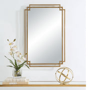 Dreska Brushed Gold with Silver Highlights Mirror | Modern Rectangle Iron Frame Bathroom Vanity Mirror Mounted Vertical or Horizontal (22 in. W x 34 in. H x 1 in. D)