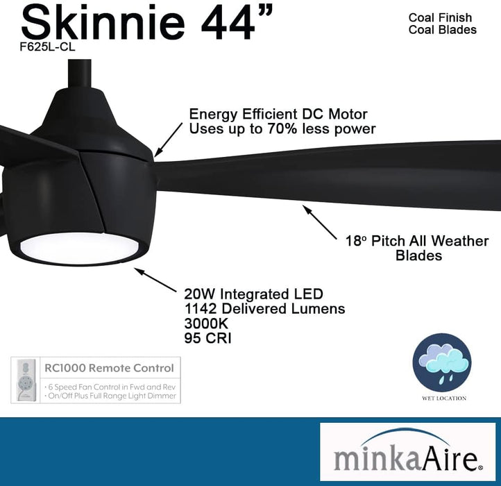 Minka Aire Skinnie 44" LED Indoor / Outdoor Coal Black Ceiling Fan with Remote