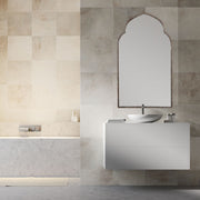 Marzala Dark Bronze with Gold Highlights Mirror | Modern Arch Iron Frame Bathroom Vanity Mirror (22 in. W x 38 in. H x 1 in. D)