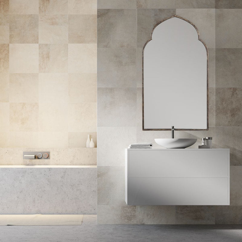 Marzala Dark Bronze with Gold Highlights Mirror | Modern Arch Iron Frame Bathroom Vanity Mirror (22 in. W x 38 in. H x 1 in. D)