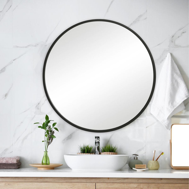 Bravik Matte Black Mirror | Modern Round Engineered Polymer Frame Bathroom Vanity Mirror (43 in. W x 43 in. H x 1 in. D)