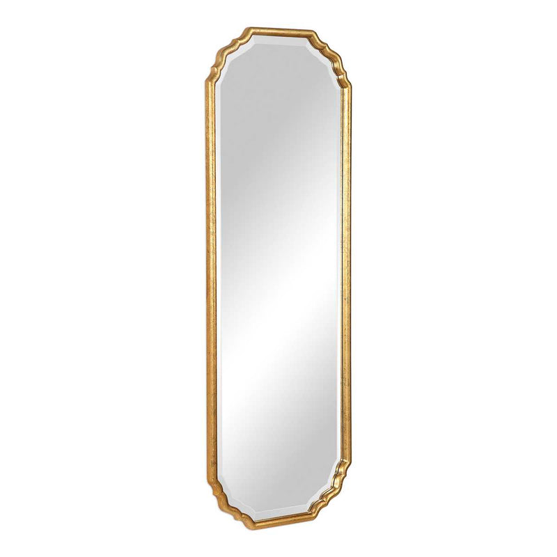 Dorado Antique Metallic Gold Leaf Mirror | Modern Oval Engineered Wood Frame Bathroom Mirror Mounted Vertical or Horizontal (22 in. W x 62 in. H x 1 in. D)