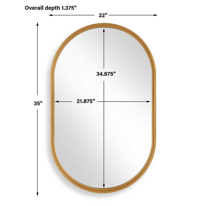 Capsol Brushed Gold Mirror | Modern Oval Iron Frame Bathroom Vanity Mirror Mounted Vertical or Horizontal (22 in. W x 35 in. H x 1 in. D)