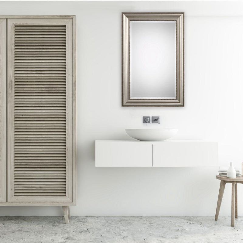Averon Champagne Silver Leaf Mirror | Classic Rectangle Engineered Wood Frame Bathroom Vanity Mirror Mounted Vertical or Horizontal (24 in. W x 36 in. H x 2 in. D)