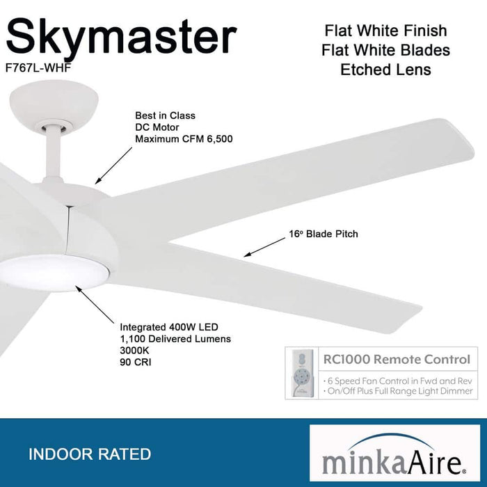 Minka Aire Skymaster 65" Flat White LED Ceiling Fan with Remote Control