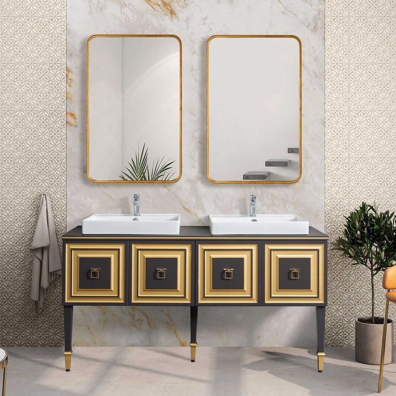 Zeffer Gold Leaf Mirror | Modern Rectangle Metal Frame Bathroom Vanity Mirror with Rounded Corners Mounted Vertical or Horizontal (24 in. W x 38 in. H x 1 in. D)