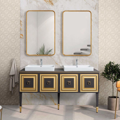 Zeffer Gold Leaf Mirror | Modern Rectangle Metal Frame Bathroom Vanity Mirror with Rounded Corners Mounted Vertical or Horizontal (24 in. W x 38 in. H x 1 in. D)