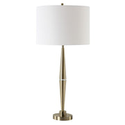 Solarix Antique Brass Modern Metal Table Lamp with White Linen Shade (33" H Lamp with 10" H x 15" W Shade)