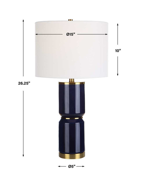 Solindra Royal Blue Modern Ceramic Table Lamp with White Linen Shade (26" H Lamp with 10" H x 15" W Shade)