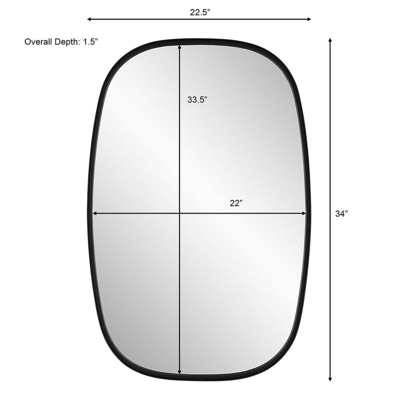 Ovelo Satin Black Mirror | Modern Rectangle Iron Frame Bathroom Vanity Mirror with Rounded Corners Mounted Vertical or Horizontal (22 in. W x 34 in. H x 2 in. D)
