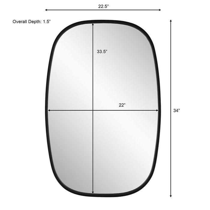 Ovelo Satin Black Mirror | Modern Rectangle Iron Frame Bathroom Vanity Mirror with Rounded Corners Mounted Vertical or Horizontal (22 in. W x 34 in. H x 2 in. D)
