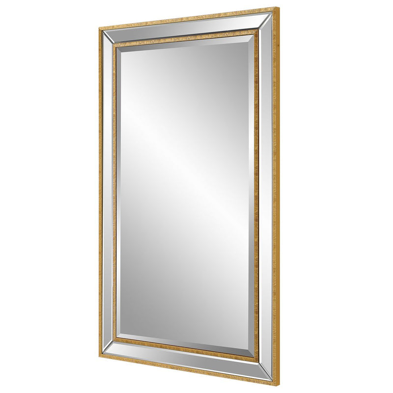 Gildmere Gold Mirror | Modern Rectangle Engineered Polymer Frame Bathroom Vanity Mirror Mounted Vertical or Horizontal (24 in. W x 40 in. H x 1 in. D)