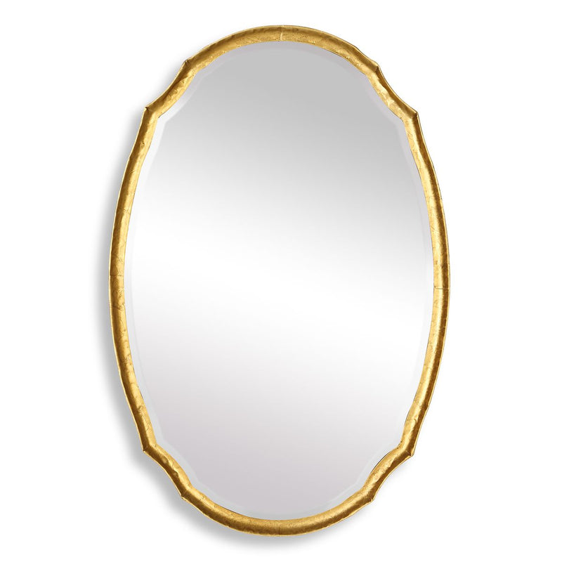 Midora Antique Gold Leaf Mirror | Modern Oval Hammered Iron Frame Bathroom Vanity Mirror Mounted Vertical or Horizontal (24 in. W x 36 in. H x 2 in. D)