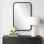 Obras Matte Black Mirror | Modern Rectangle Frame Bathroom Vanity Mirror with Rounded Corners Mounted Vertical or Horizontal (22 in. W x 34 in. H x 1 in. D)