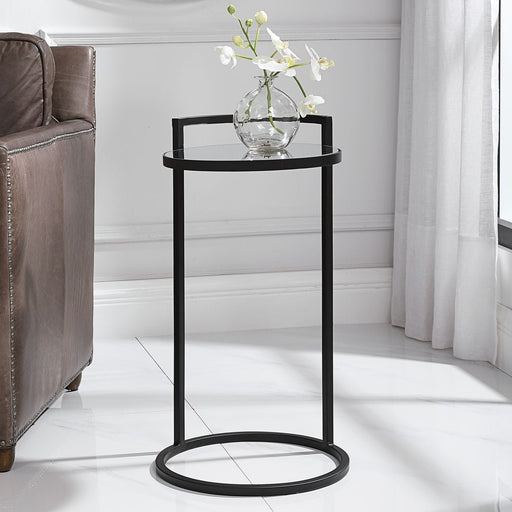 Rovik Accent Table | Matte Black and Mirrored Top (14 in. W x 26 in. H)