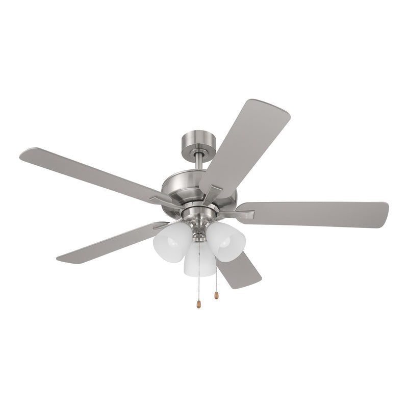 Stellant 52 in. Brushed Nickel Ceiling Fan with LED Light and Pull Chain Control - ALCOVE LIGHTING