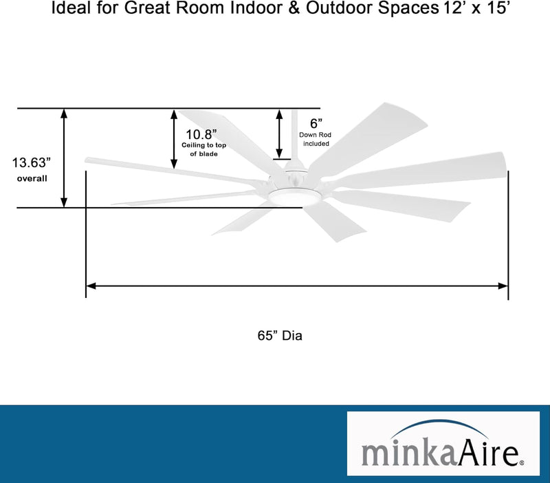 Minka Aire Future F756L-WHF 65-Inch Wet LED Outdoor Ceiling Fan in Flat White with Remote