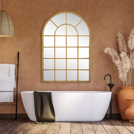 Fenestra Gold Leaf Mirror | Modern Arch Windowpane Iron Frame Mirror (30 in. W x 44 in. H x 1 in. D)