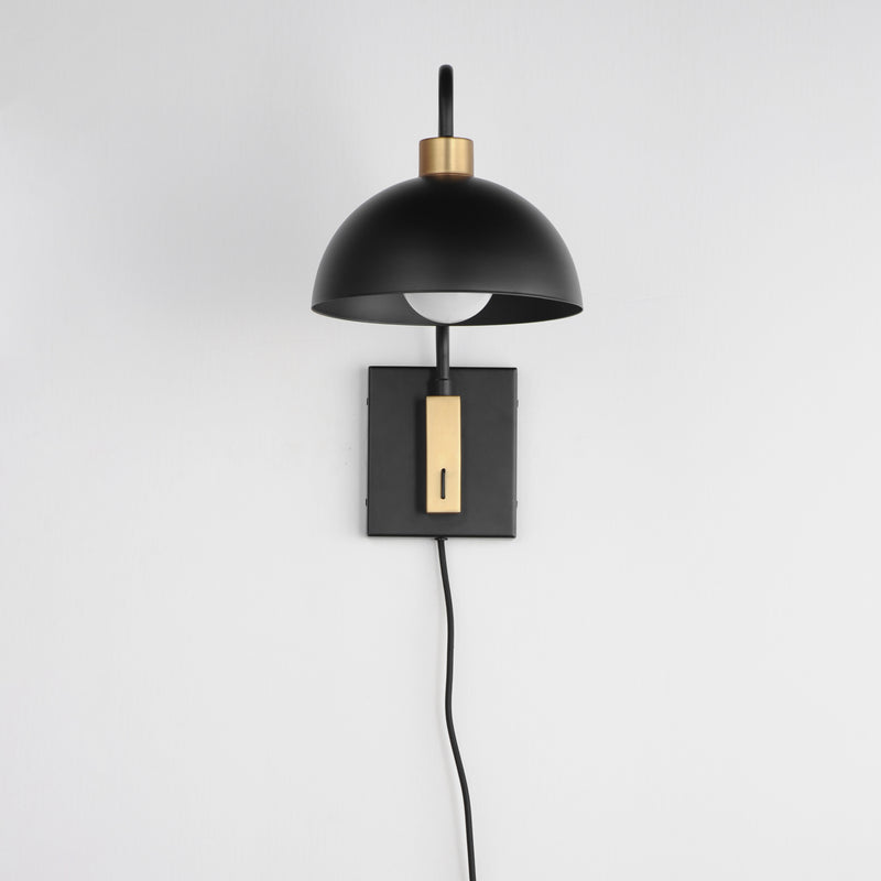 Maxim 10021BKNAB Thelonious 1 Light Wall Sconce | Black / Natural Aged Brass