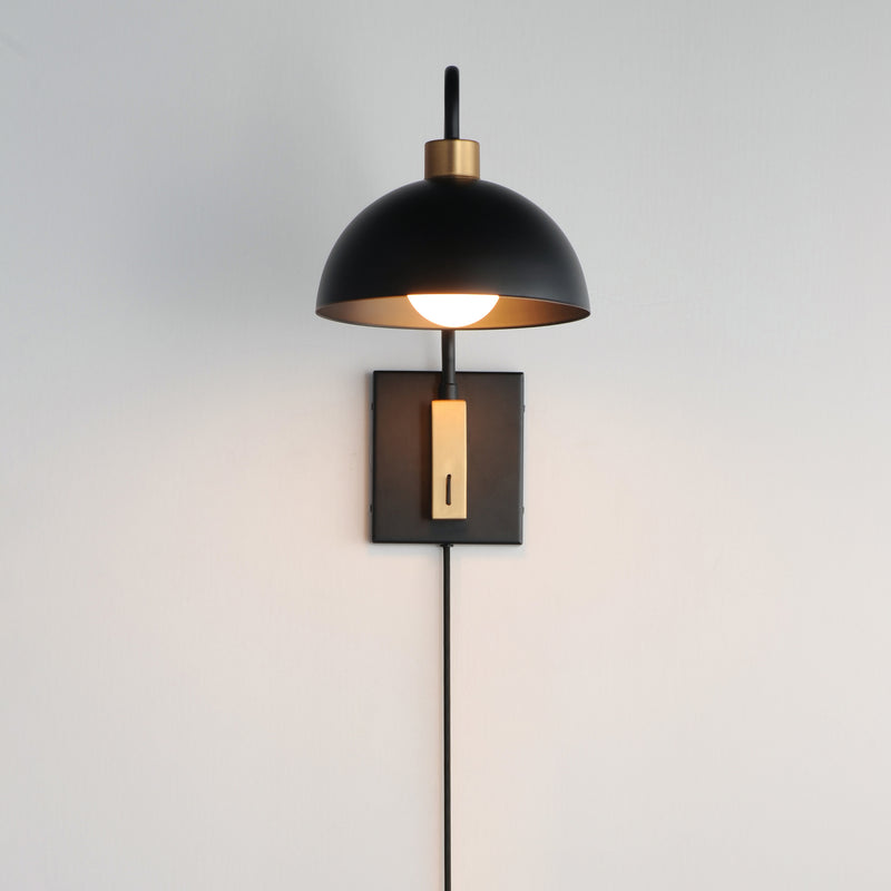 Maxim 10021BKNAB Thelonious 1 Light Wall Sconce | Black / Natural Aged Brass