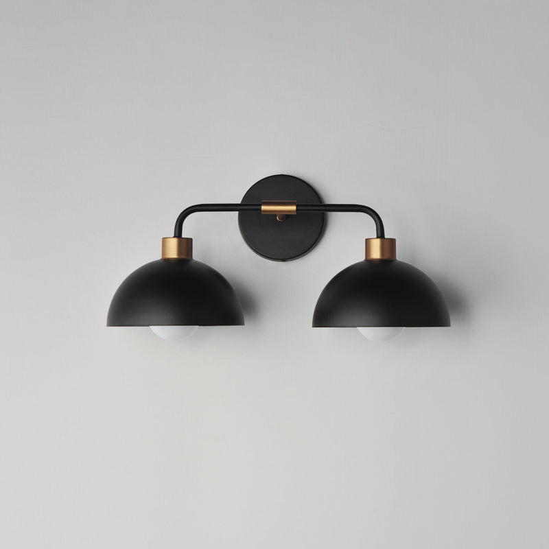 Maxim 10022BKNAB Thelonious 2 Light Wall Sconce | Black / Natural Aged Brass