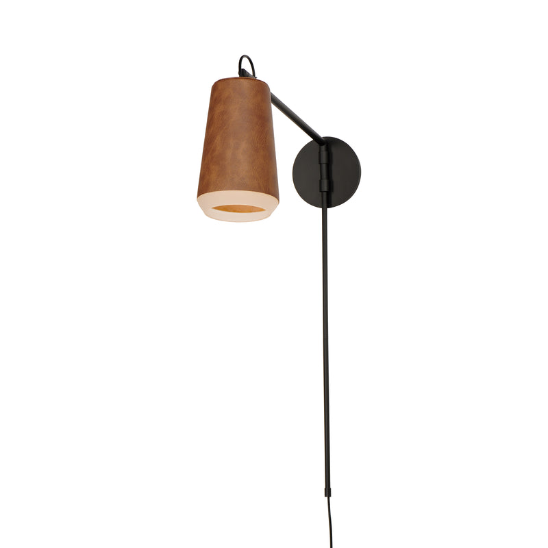 Maxim 10096WWDTN Scout 1 Light Swing Arm LED Sconce | Weathered Wood / Tan Leather
