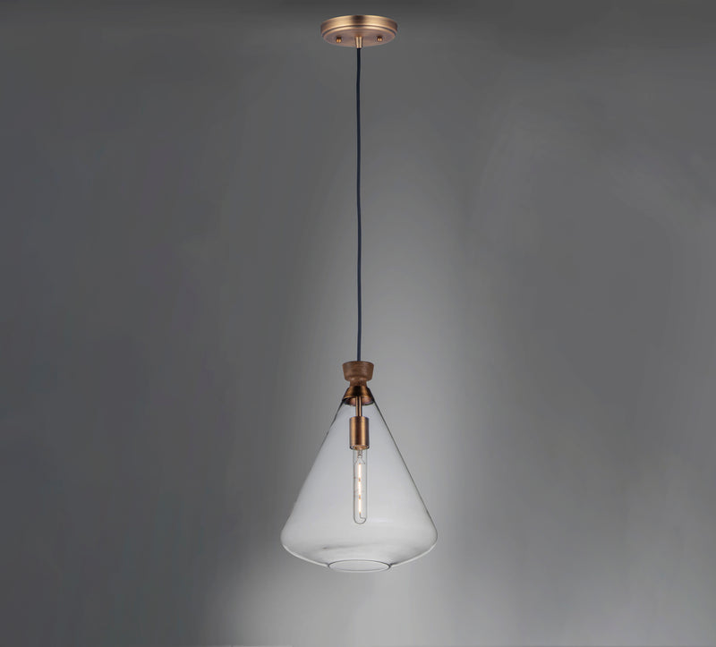 Maxim 10101CLWOAB Abbott 1 Light Pendant | Weathered Oak / Antique Brass