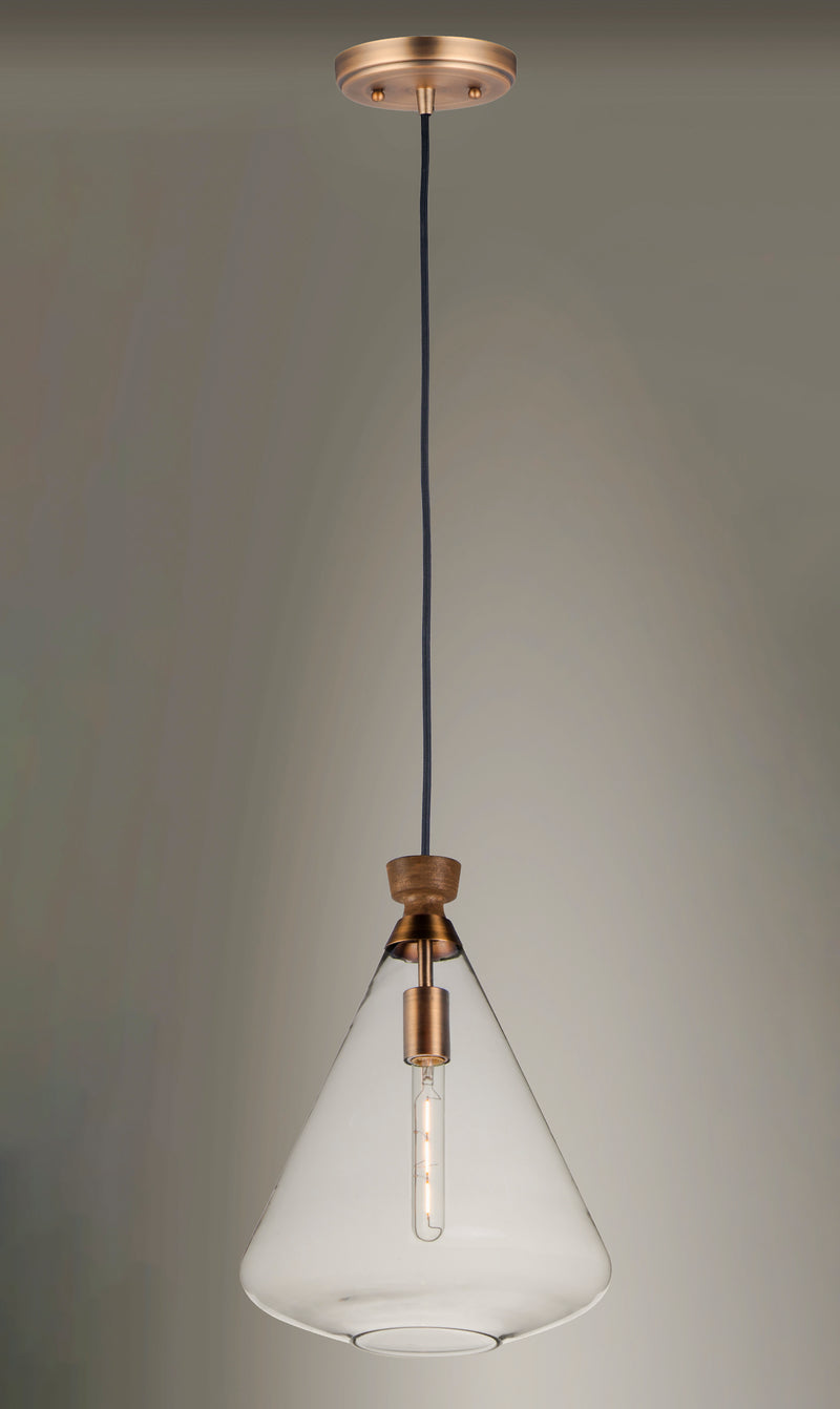 Maxim 10101CLWOAB Abbott 1 Light Pendant | Weathered Oak / Antique Brass