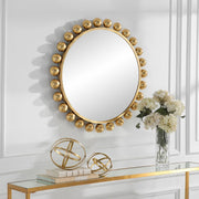 Spindra Rich Gold Mirror | Modern Round Metal Frame Bathroom Vanity Mirror (34 in. W x 34 in. H x 2 in. D)