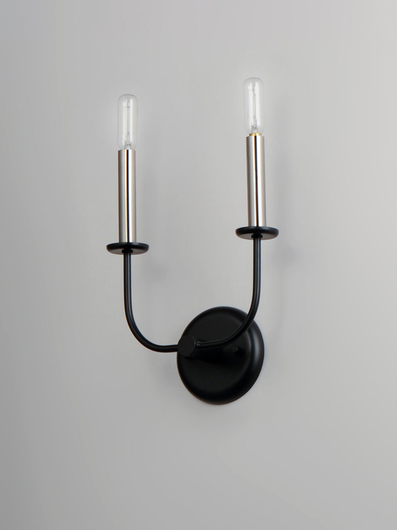 Maxim 10322BKSN Wesley 2 Light Wall Sconce | Black / Satin Nickel