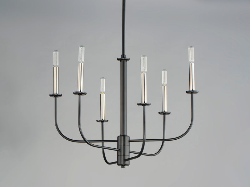 Maxim 10326BKSN Wesley 6 Light Chandelier | Black / Satin Nickel