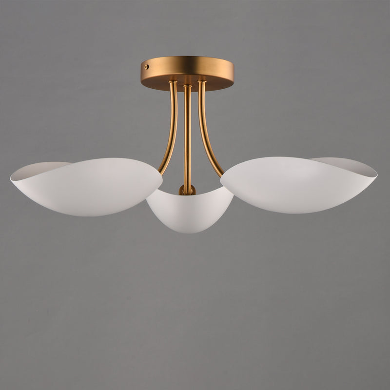 Maxim 10823WTNAB Maris 3 Light Semi Flush | White/Natural Aged Brass