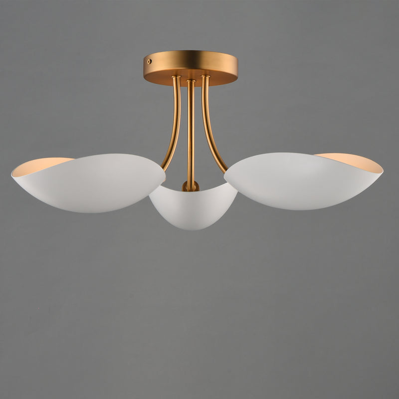 Maxim 10823WTNAB Maris 3 Light Semi Flush | White/Natural Aged Brass