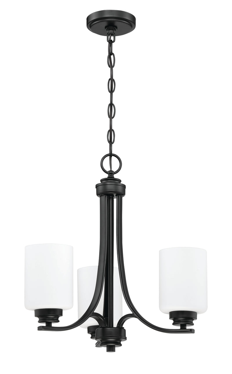 Craftmade 50523-FB-WG Bolden 3 Light Chandelier -Flat Black (White Glass) - ALCOVE LIGHTING