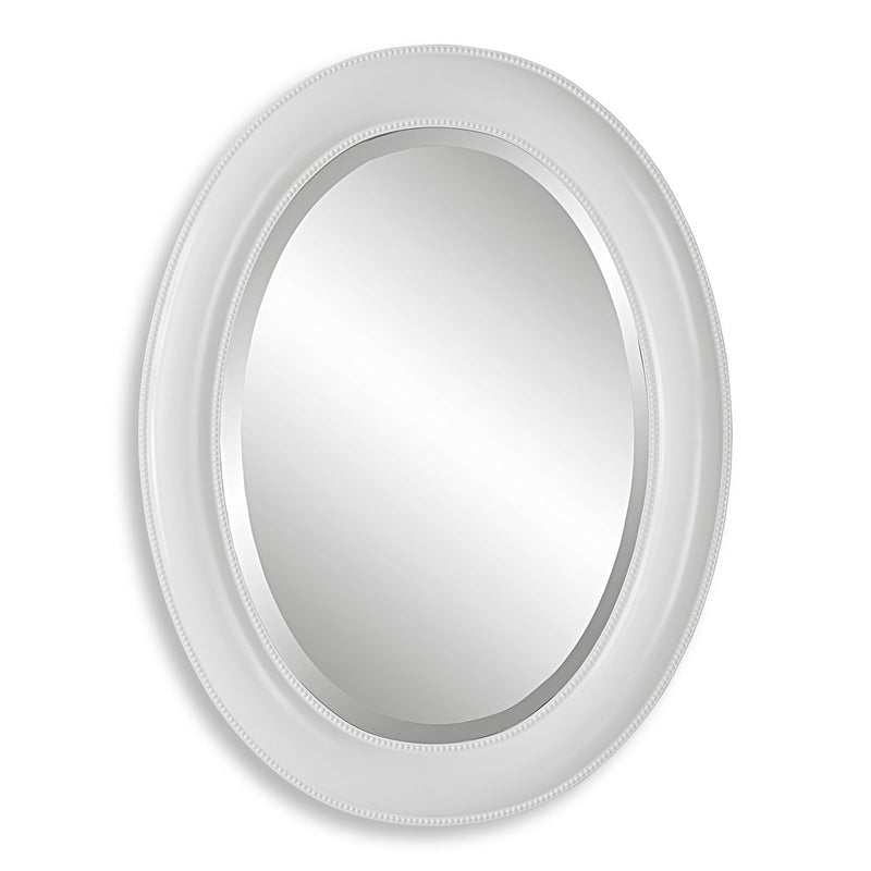 Avara Pure White Mirror | Modern Oval Polystyrene Frame Bathroom Vanity Mirror Mounted Vertical or Horizontal (22 in. W x 29 in. H x 1 in. D)