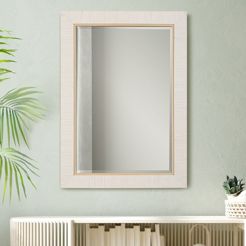 Coastridge Whitewashed Mirror | Modern Rectangle Rattan Polymer Frame Bathroom Vanity Mirror Mounted Vertical or Horizontal (25 in. W x 35 in. H x 2 in. D)