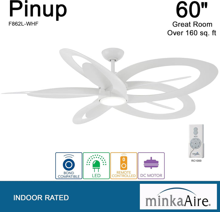 Minka Aire F862L-WHF Pinup 60" Flat White LED Ceiling Fan with Remote