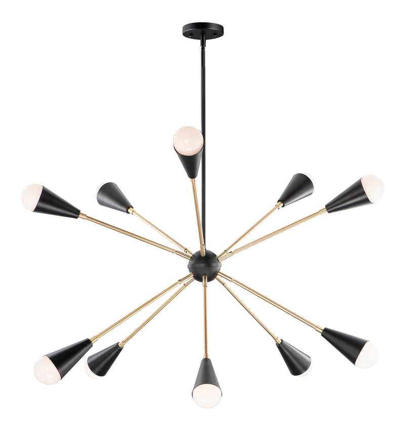 Maxim 11268BKSBR/BUL Lovell 10 Light Pendant with LED Bulbs | Black / Satin Brass