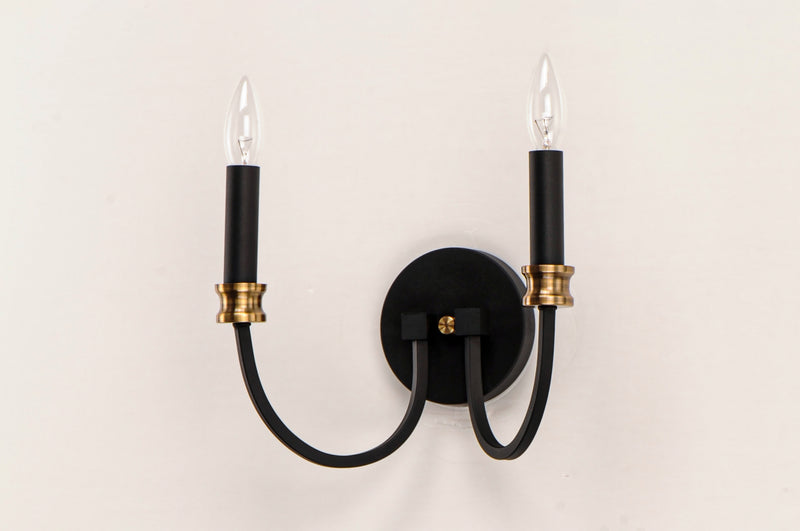 Maxim 11372BKAB Charlton 2 Light Wall Sconce | Black / Antique Brass