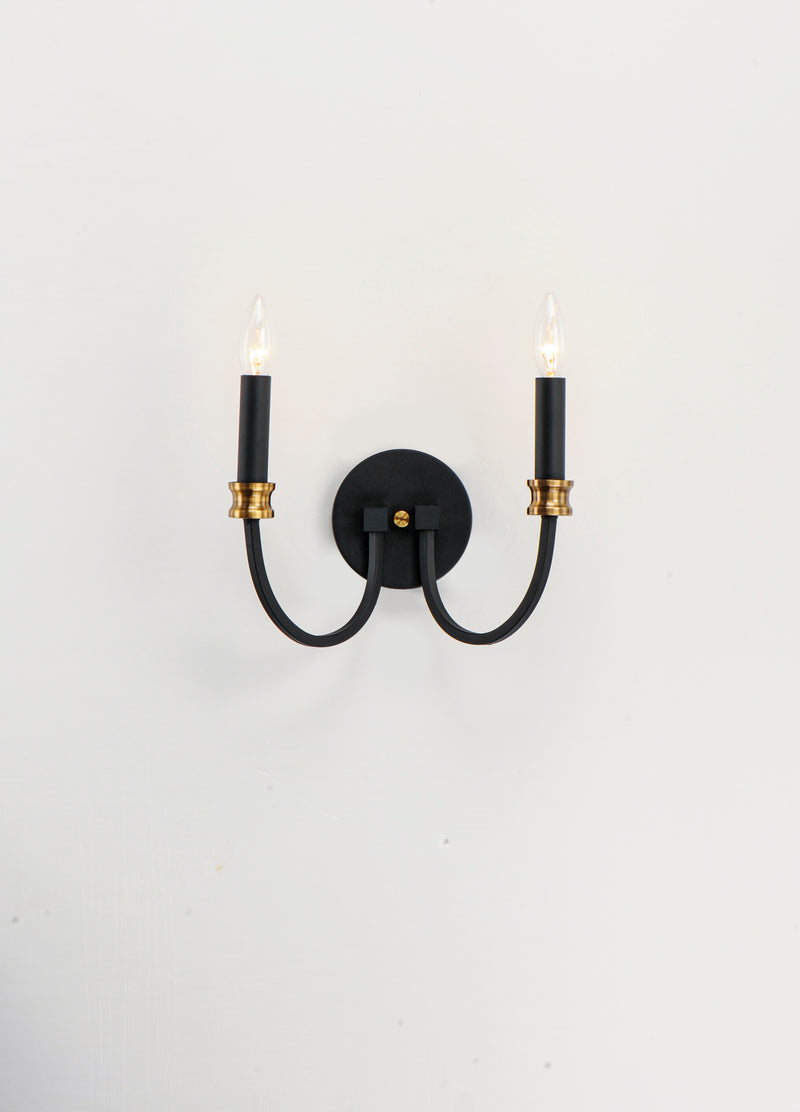 Maxim 11372BKAB Charlton 2 Light Wall Sconce | Black / Antique Brass