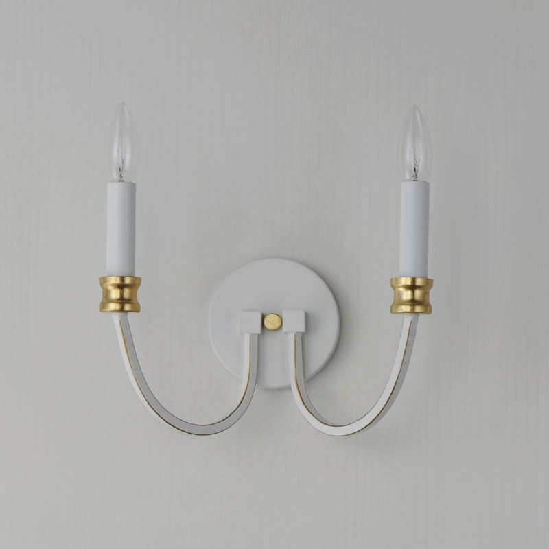 Maxim 11372WWTGL Charlton 2 Light Wall Sconce | Weathered White/Gold Leaf