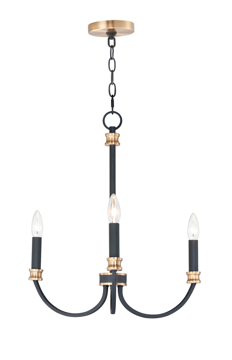 Maxim 11373BKAB Charlton 3 Light Chandelier | Black / Antique Brass